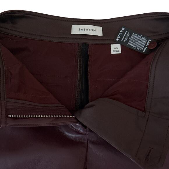 NWT Aritzia Babaton Command Cropped Trouser Vegan Leather Rich Maroon Size 00 - Picture 5 of 11